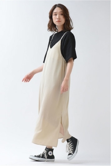 黒T×キャミワンピ