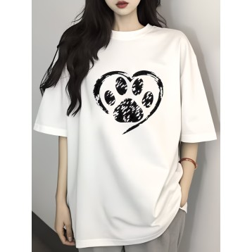 ハート型の肉球柄デザインのレディースTシャツAHDG_P11