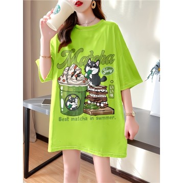 新作のゆったりとしたプリント柄半袖TシャツAHDG_P2